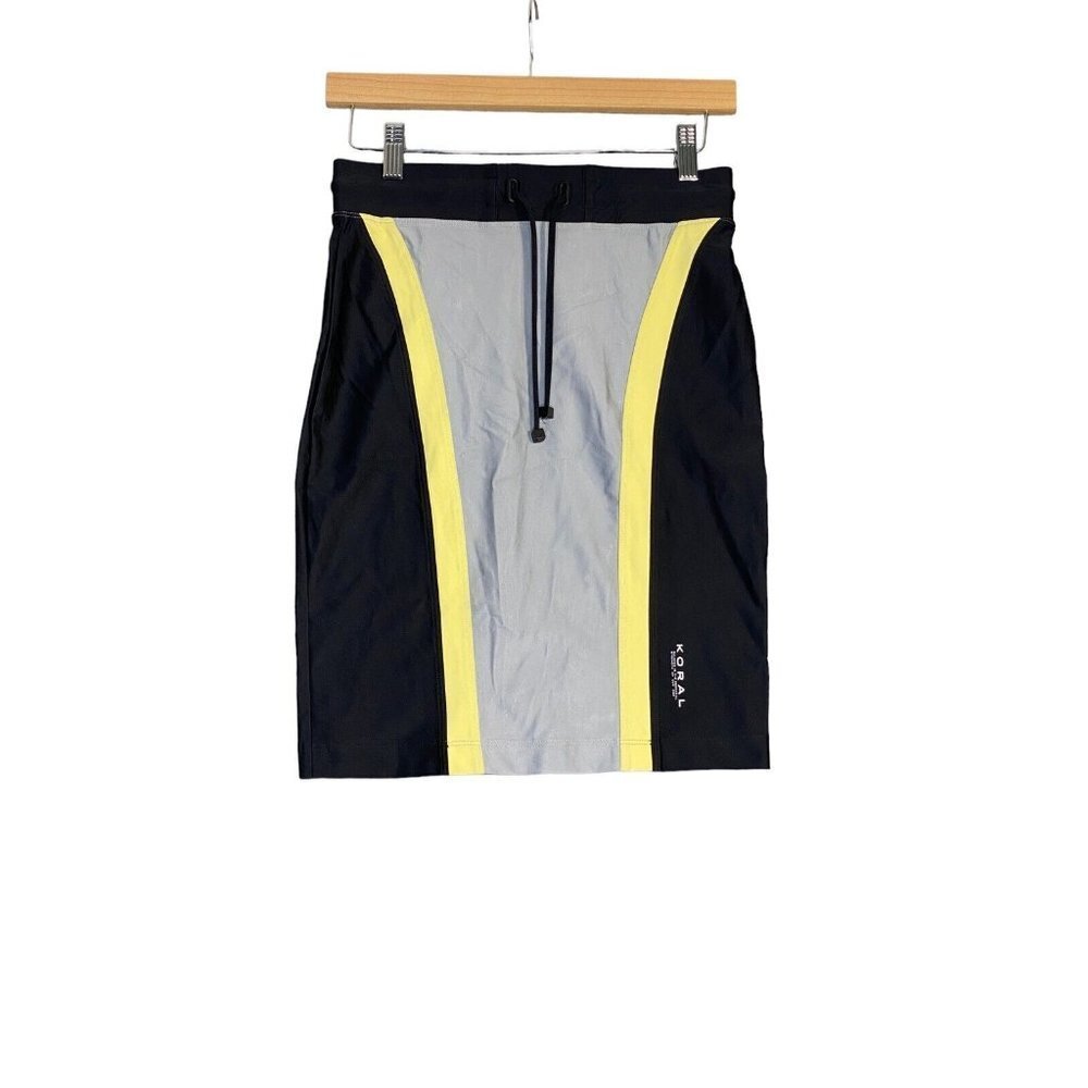 Koral Womens Straight Drawstring Skirt Black Yellow Size Small